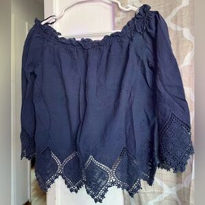 LOVE CANDY OFF SHOULDER NAVY BLOUSE SIZE M